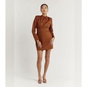 DISSH Dress Woods Spice Mini Linen Long Sleeve in Brown